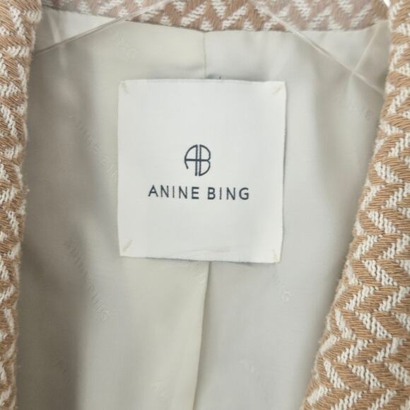 Anine Bing Oversized Fishbone Blazer Tan/White Herringbone Print‎ Size Large - Picture 5 of 11